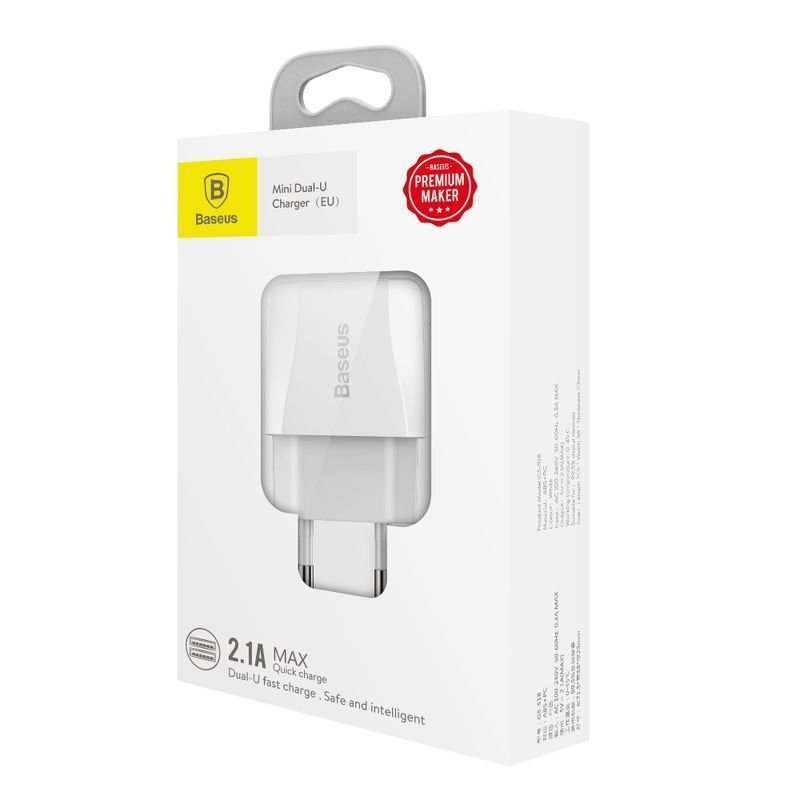 Incarcator priza dublu USB Baseus Mini Dual-U, alb